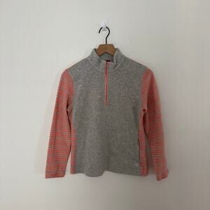 Bogner Women's Gray Light Orange Stripe Fleece Quarter Zip Size Small